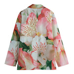 White And Pink Alstroemeria Print Women's Blazer