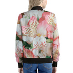 White And Pink Alstroemeria Print Women's Bomber Jacket