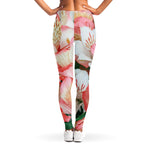 White And Pink Alstroemeria Print Women's Leggings