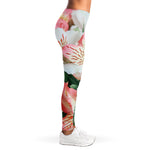 White And Pink Alstroemeria Print Women's Leggings