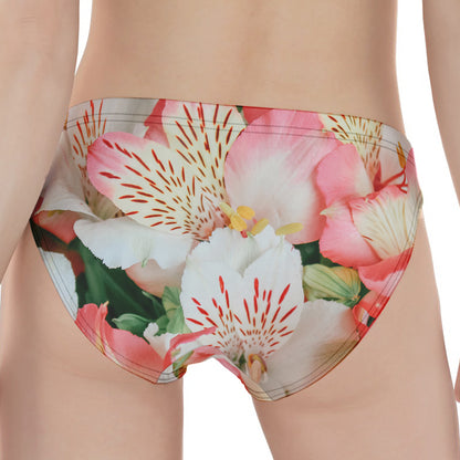 White And Pink Alstroemeria Print Women's Panties