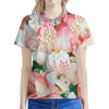 White And Pink Alstroemeria Print Women's Polo Shirt