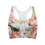 White And Pink Alstroemeria Print Women's Sports Bra