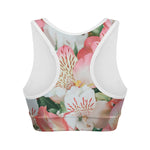 White And Pink Alstroemeria Print Women's Sports Bra