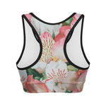 White And Pink Alstroemeria Print Women's Sports Bra
