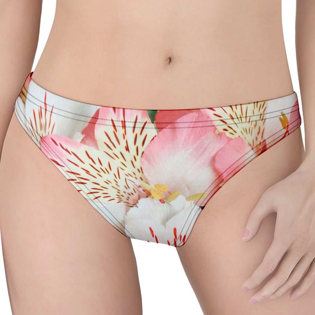 White And Pink Alstroemeria Print Women's Thong