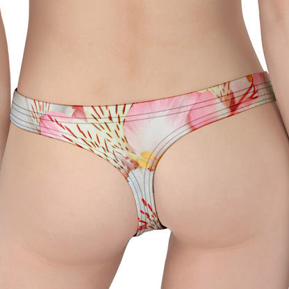 White And Pink Alstroemeria Print Women's Thong