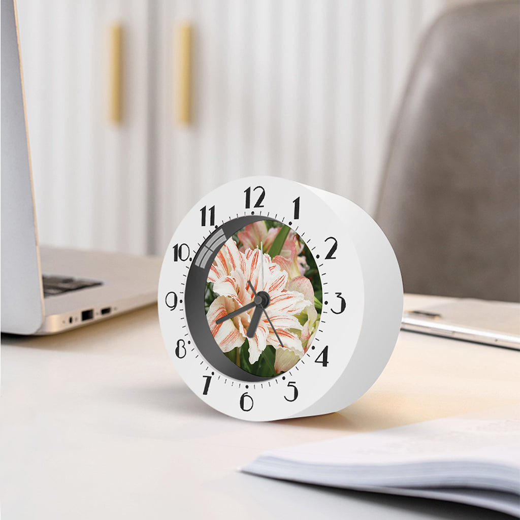 White And Pink Amaryllis Print Alarm Clock