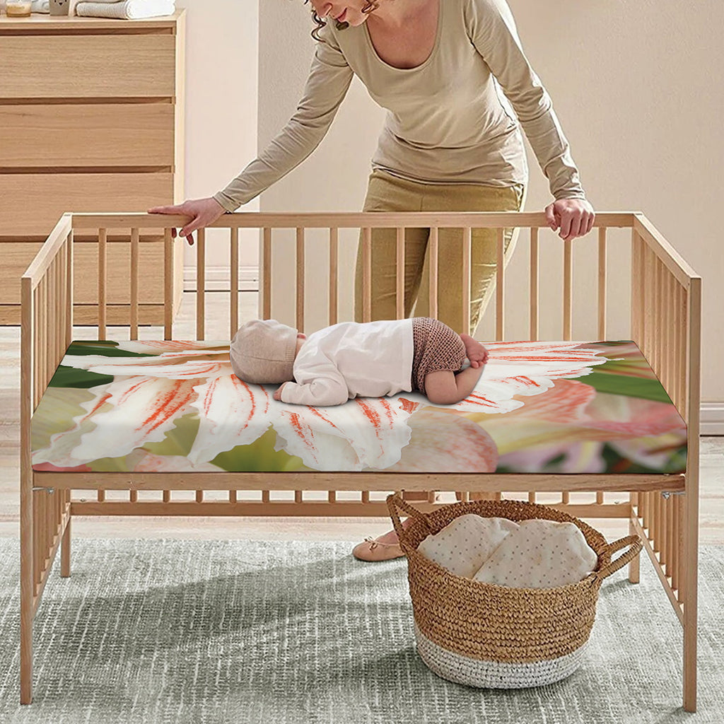 White And Pink Amaryllis Print Baby Crib Sheet