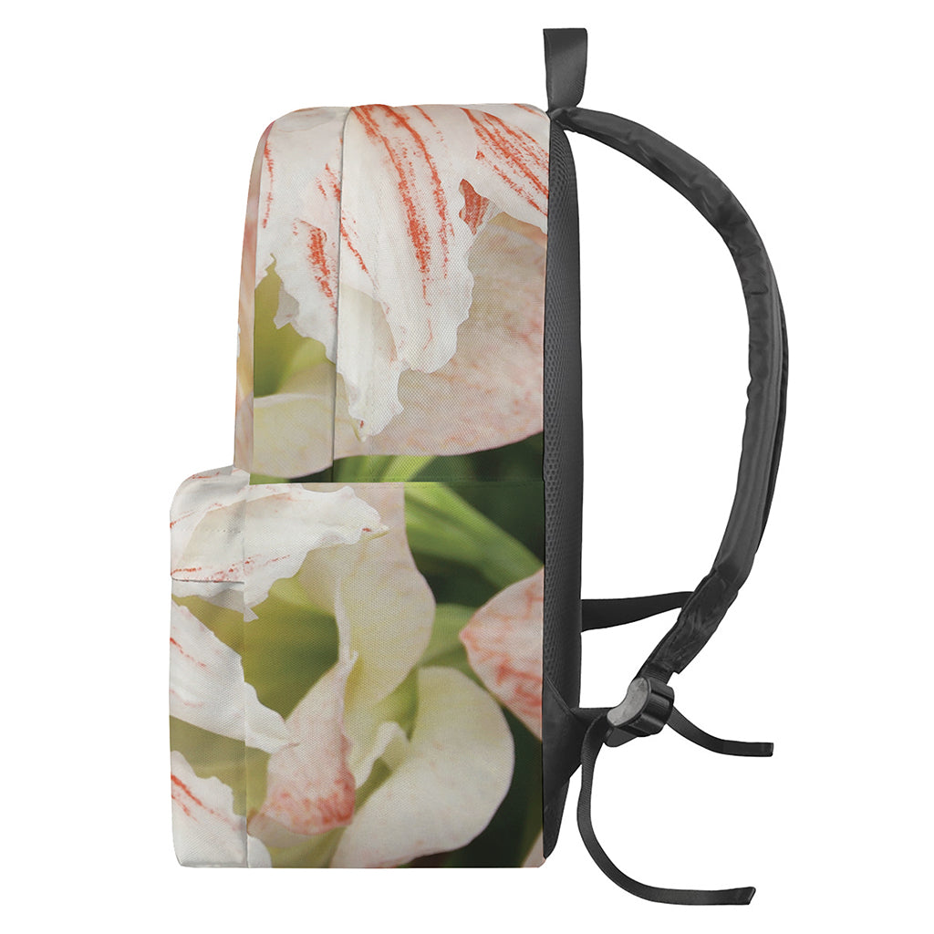 White And Pink Amaryllis Print Backpack