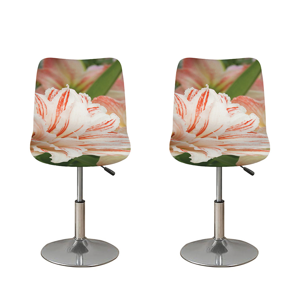 White And Pink Amaryllis Print Bar Stool Covers