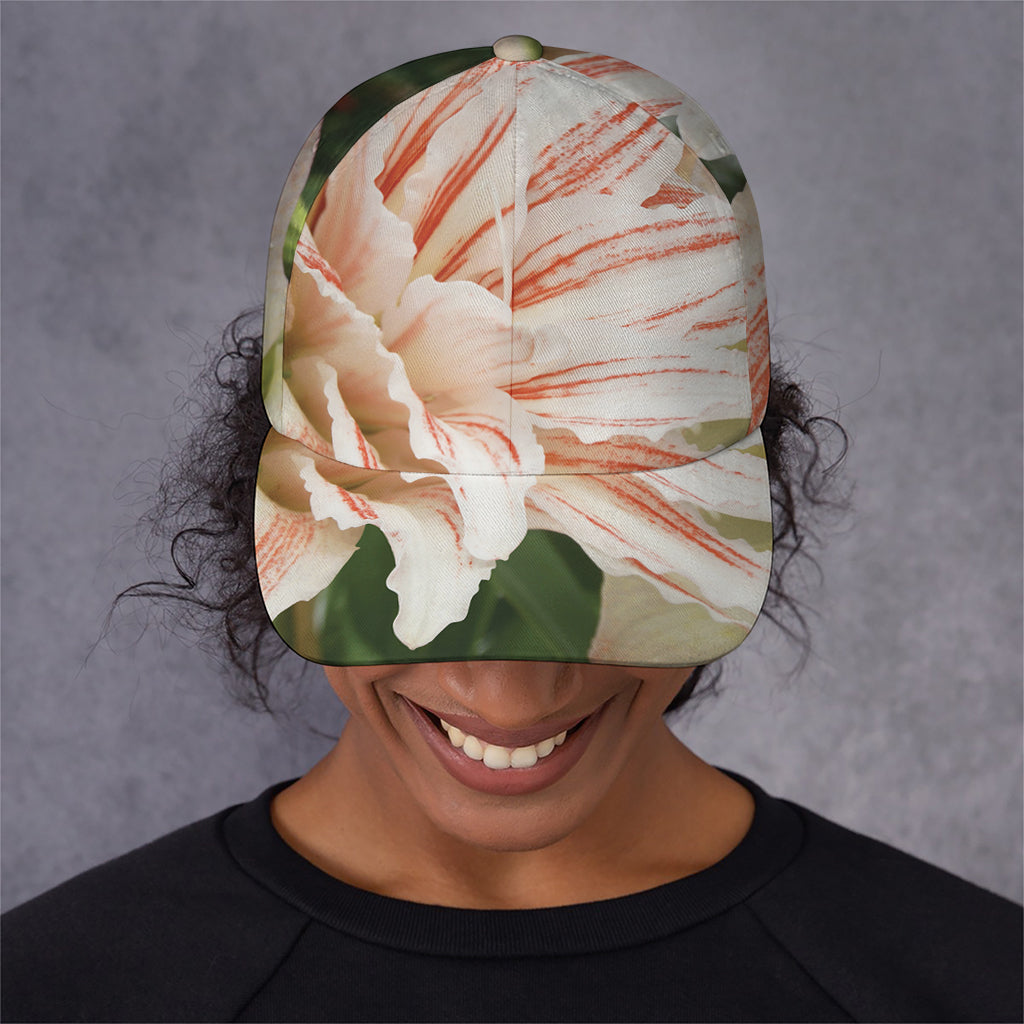 White And Pink Amaryllis Print Baseball Cap