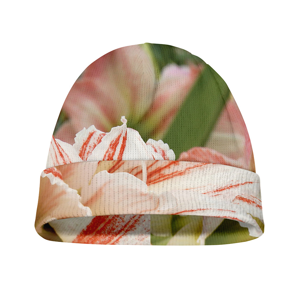 White And Pink Amaryllis Print Beanie
