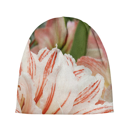 White And Pink Amaryllis Print Beanie