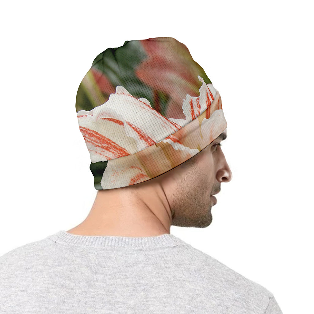 White And Pink Amaryllis Print Beanie