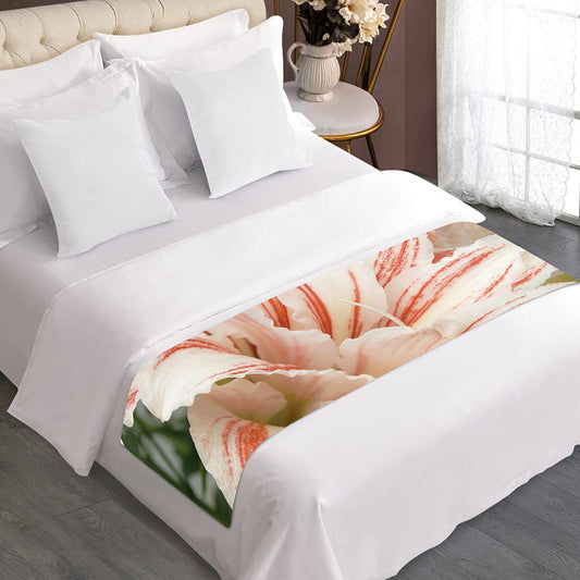 White And Pink Amaryllis Print Bed Runner