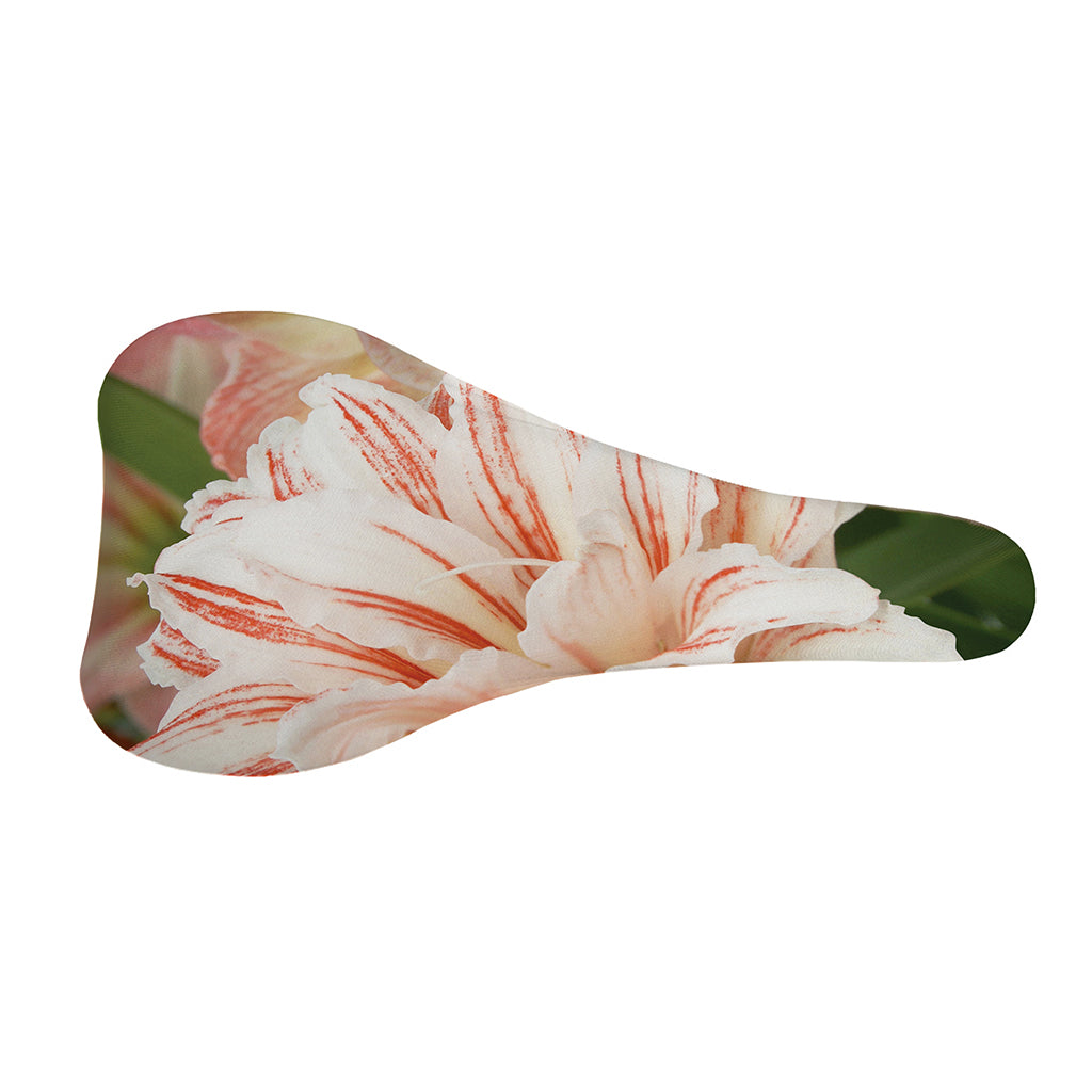 White And Pink Amaryllis Print Bicycle Seat Cover