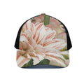 White And Pink Amaryllis Print Black Mesh Trucker Hat