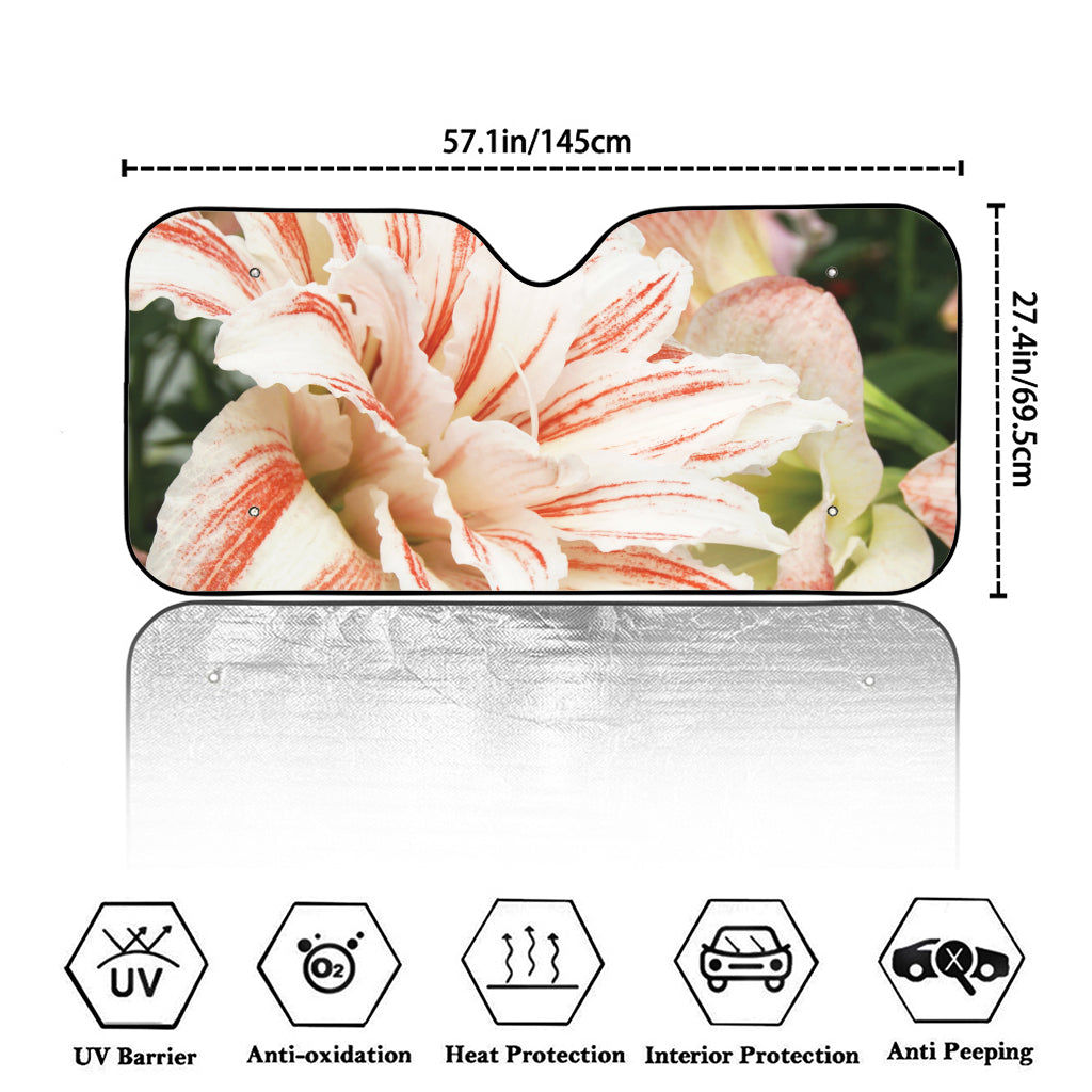 White And Pink Amaryllis Print Car Windshield Sun Shade