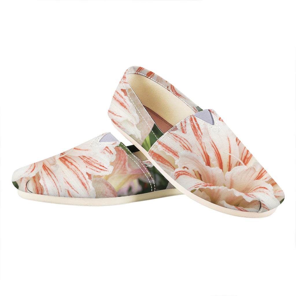 White And Pink Amaryllis Print Casual Shoes
