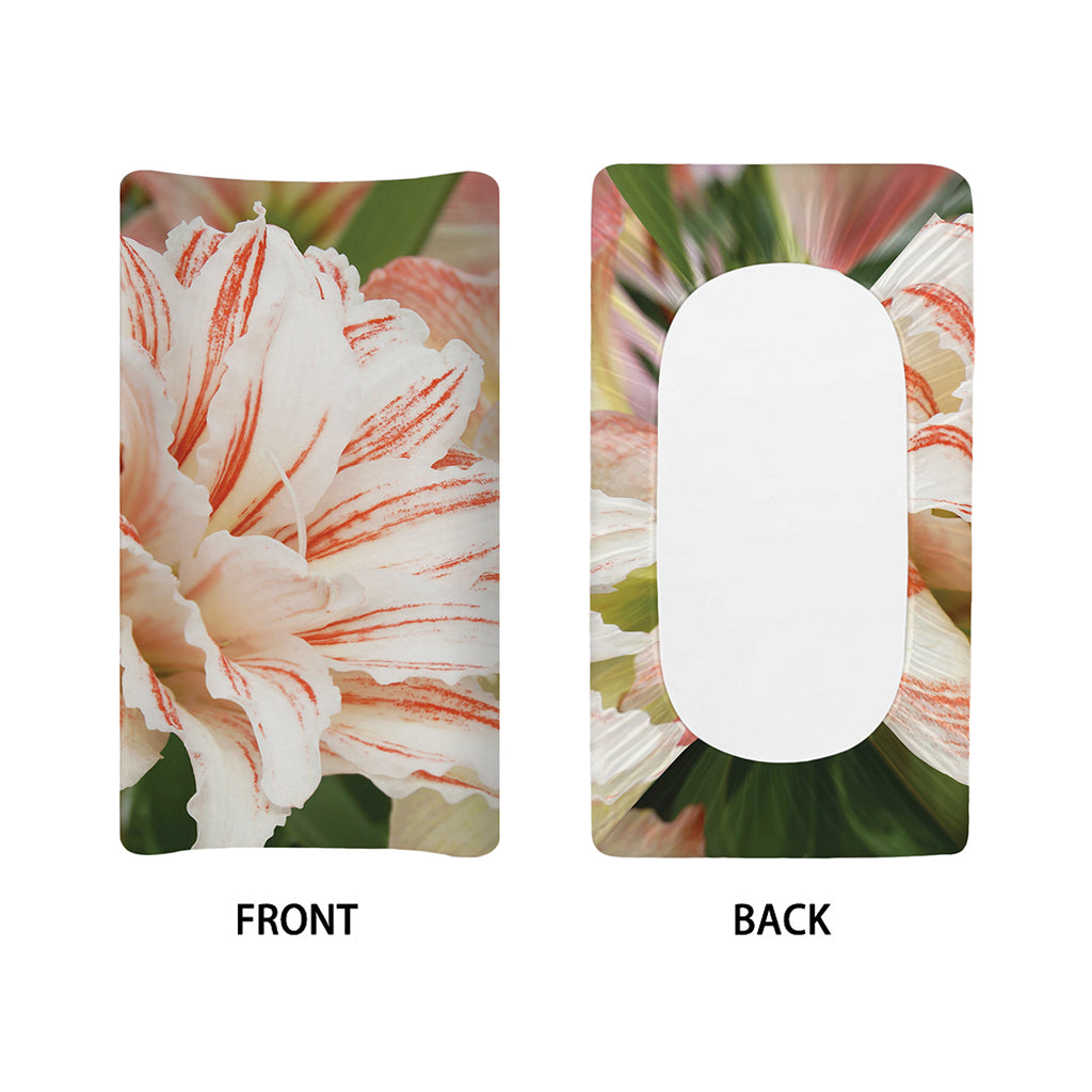 White And Pink Amaryllis Print Changing Pad Cover