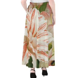 White And Pink Amaryllis Print Chiffon Maxi Skirt