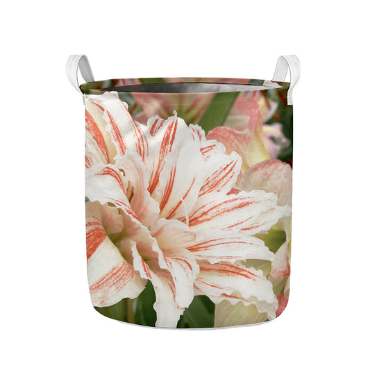 White And Pink Amaryllis Print Collapsible Laundry Basket