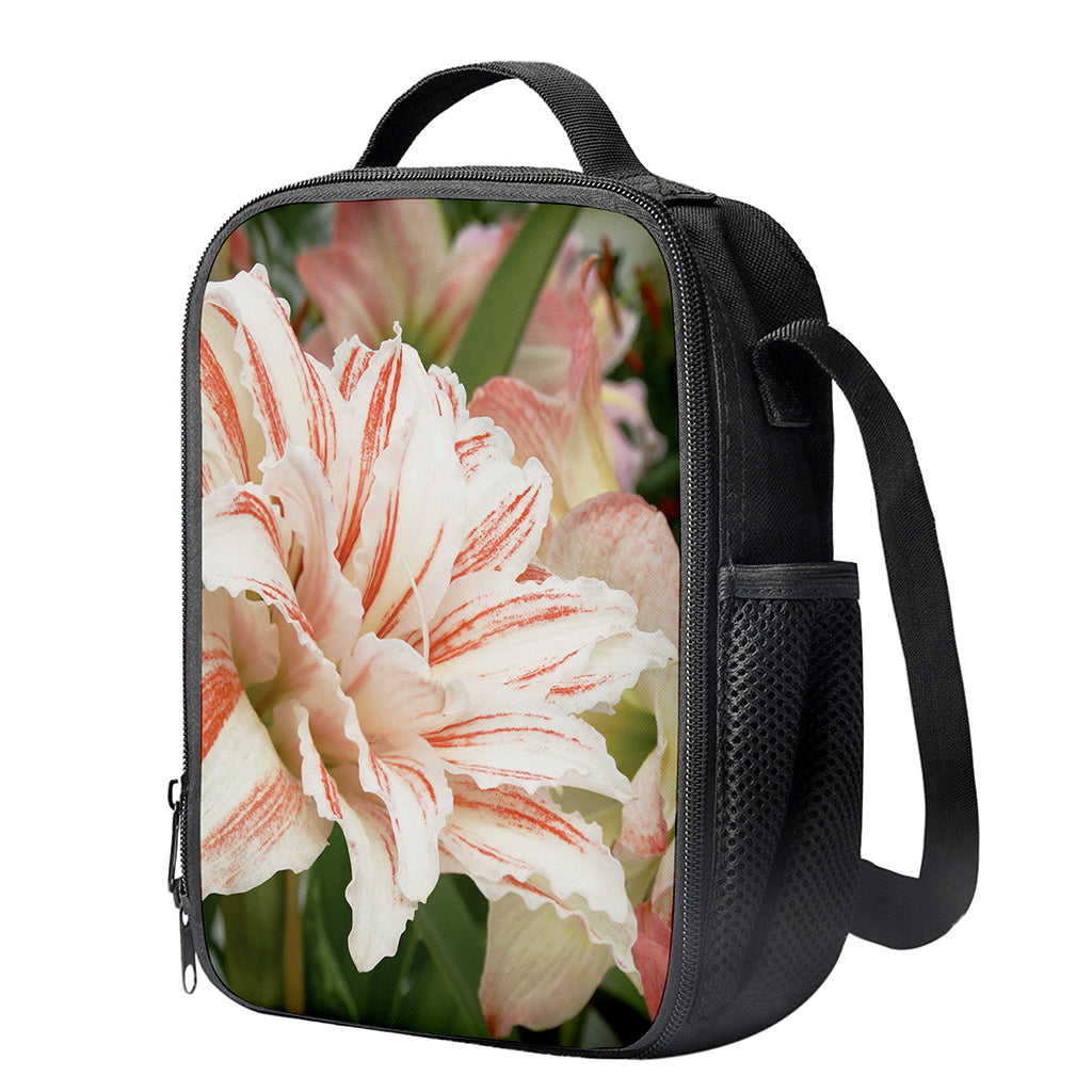White And Pink Amaryllis Print Crossbody Lunch Bag
