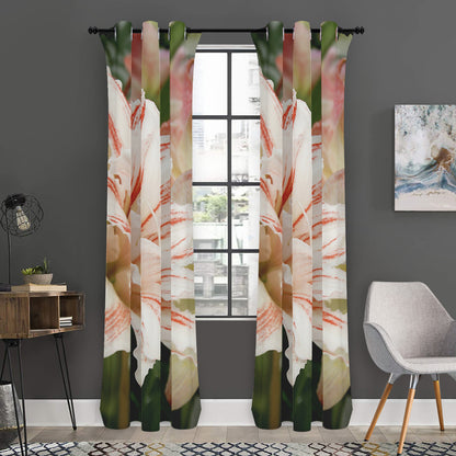 White And Pink Amaryllis Print Curtain