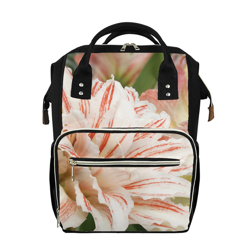 White And Pink Amaryllis Print Diaper Bag