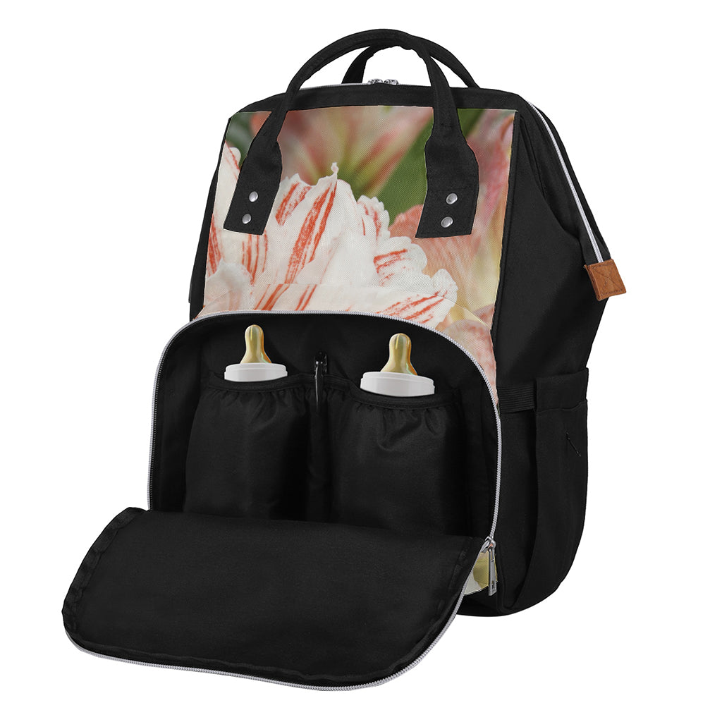 White And Pink Amaryllis Print Diaper Bag