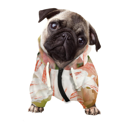 White And Pink Amaryllis Print Dog Zip Up Hoodie