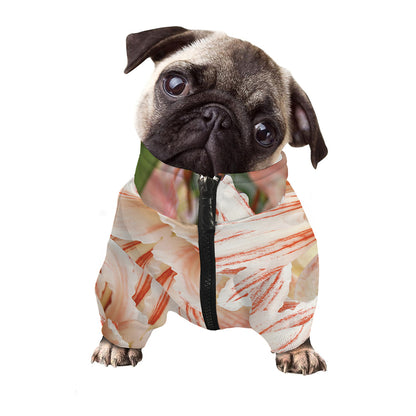 White And Pink Amaryllis Print Dog Zip Up Jacket