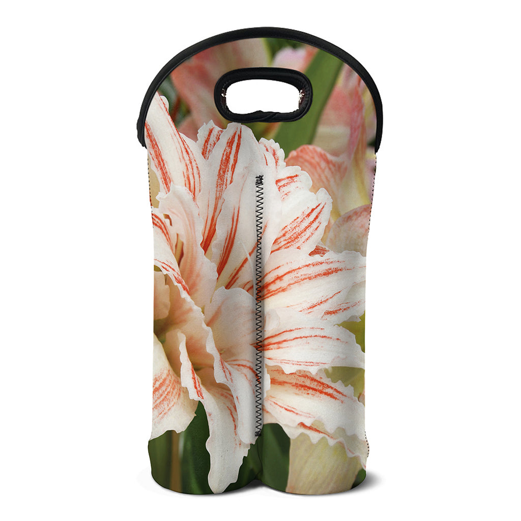 White And Pink Amaryllis Print Double Neoprene Wine Tote