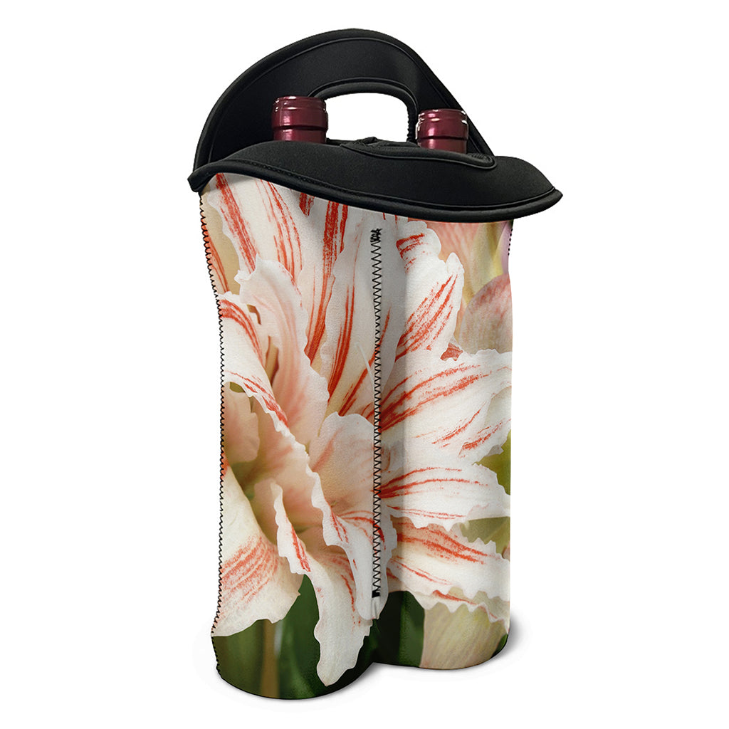 White And Pink Amaryllis Print Double Neoprene Wine Tote