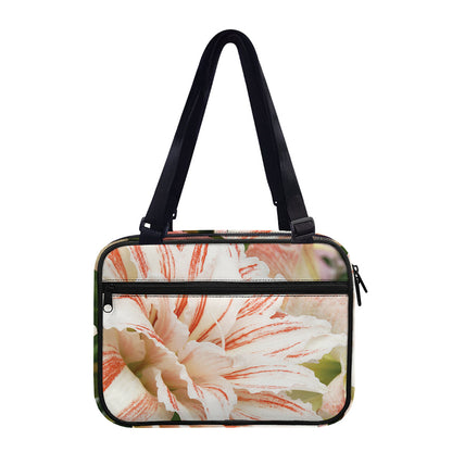 White And Pink Amaryllis Print Double Strap Bible Bag