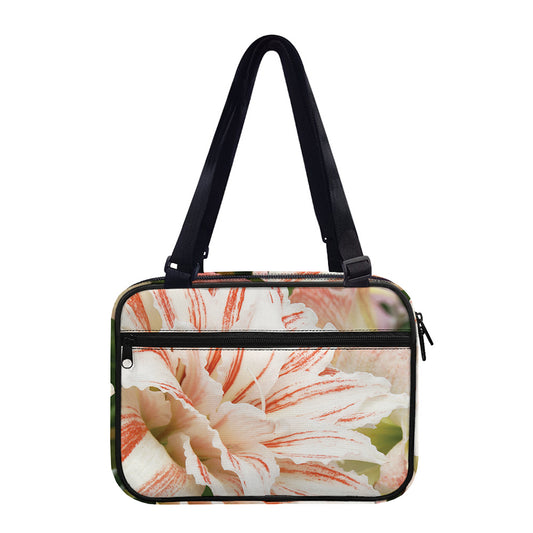 White And Pink Amaryllis Print Double Strap Bible Bag