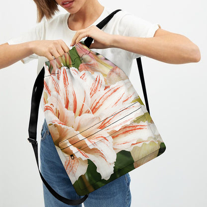 White And Pink Amaryllis Print Drawstring Backpack