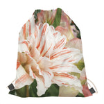 White And Pink Amaryllis Print Drawstring Bag