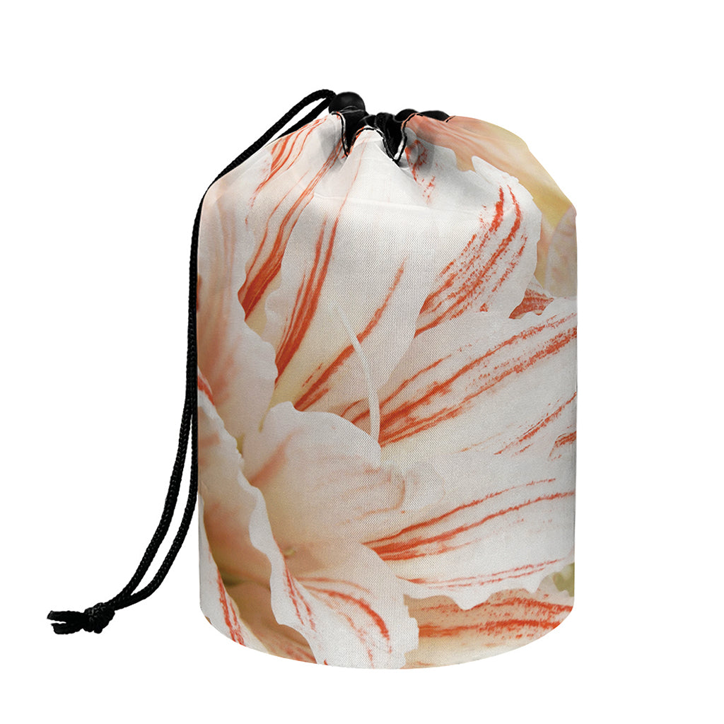 White And Pink Amaryllis Print Drawstring Makeup Bag