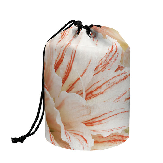 White And Pink Amaryllis Print Drawstring Makeup Bag