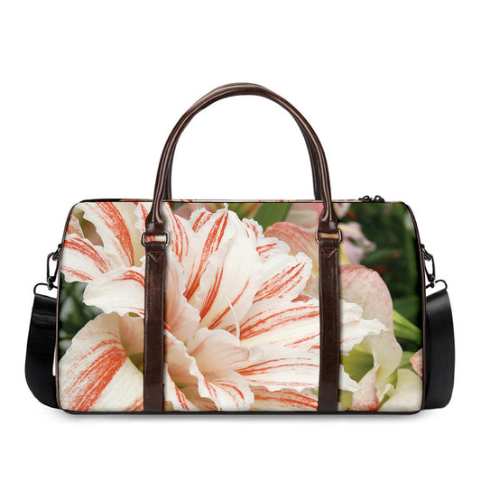 White And Pink Amaryllis Print Duffle Bag