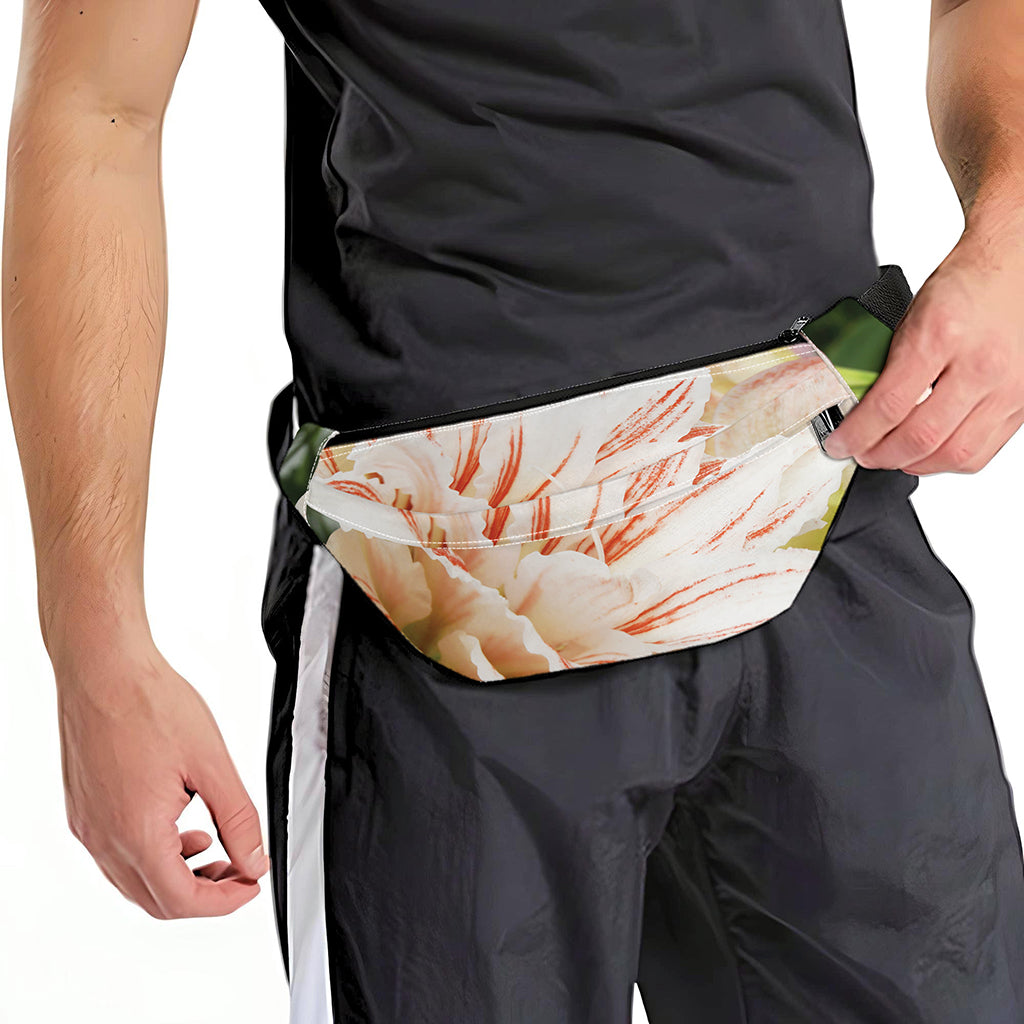 White And Pink Amaryllis Print Fanny Pack