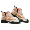 White And Pink Amaryllis Print Flat Ankle Boots