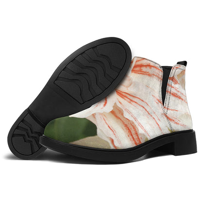 White And Pink Amaryllis Print Flat Ankle Boots
