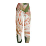 White And Pink Amaryllis Print Fleece Lined Knit Pants