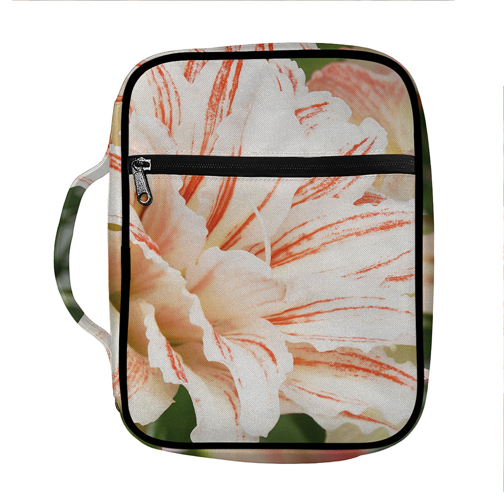 White And Pink Amaryllis Print Front Pocket Bible Bag