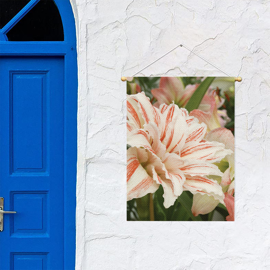 White And Pink Amaryllis Print Garden Flag