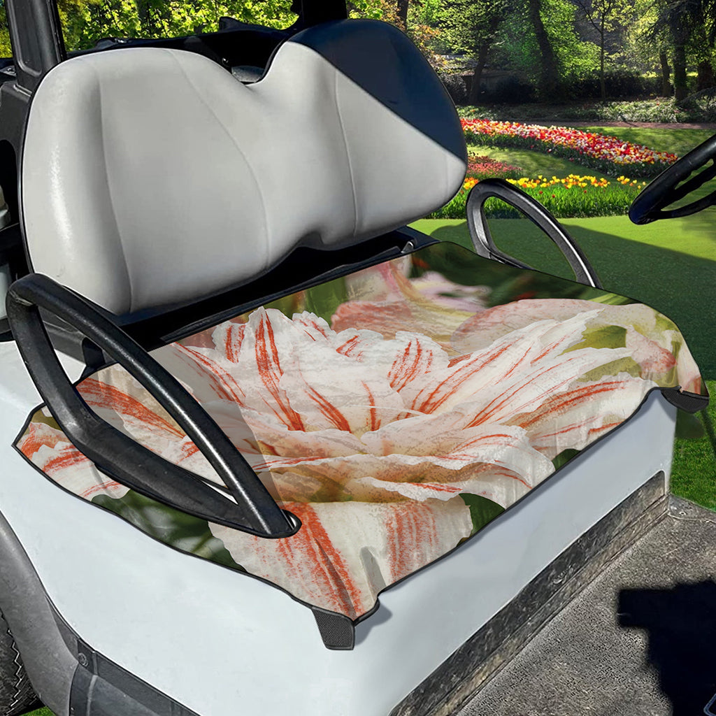 White And Pink Amaryllis Print Golf Cart Seat Cover