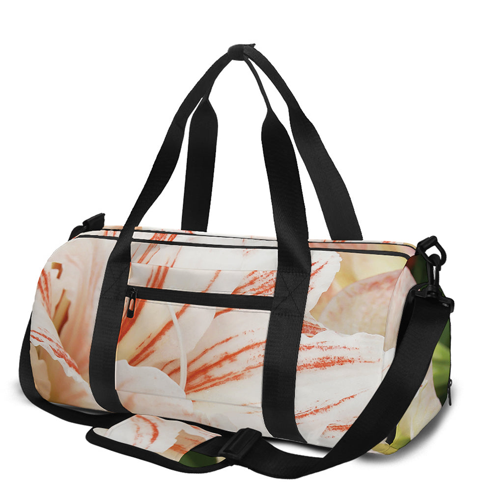White And Pink Amaryllis Print Gym Bag